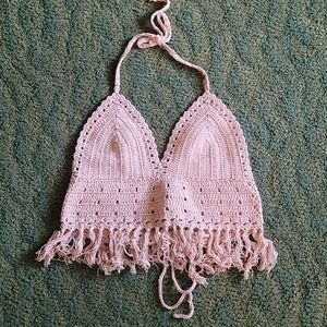 Crochet fringed halter